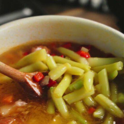 Yellow bean soup with smoked bacon